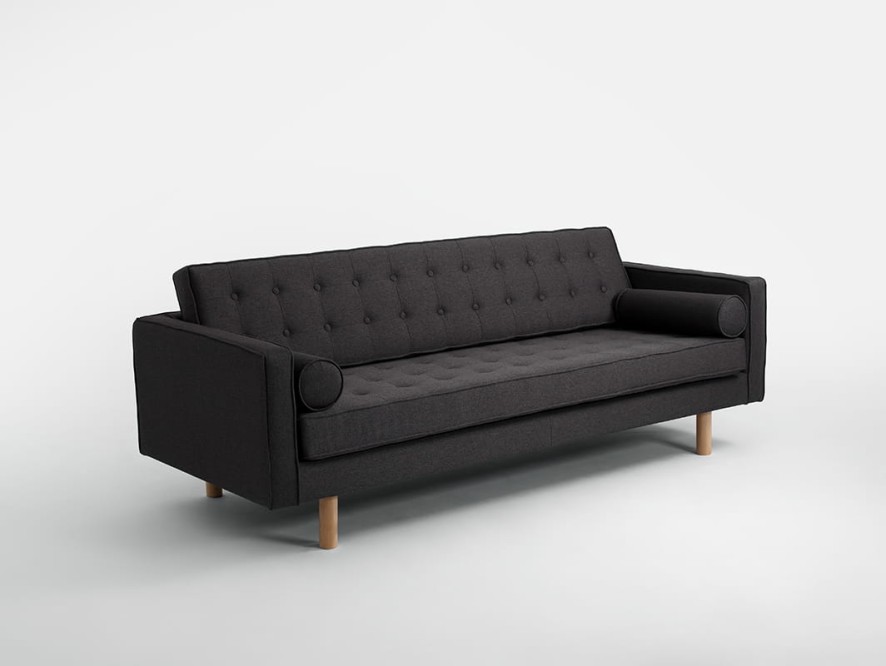 Sofa TOPIC WOOD 3 os. rozkł. - karbon(et95), naturalny
